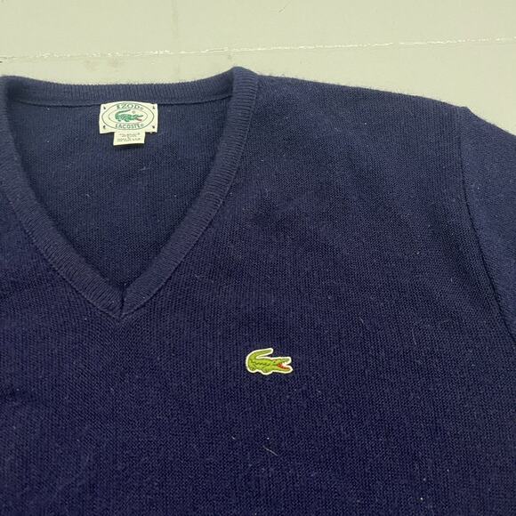 Vintage 80s Izod Lacoste Navy Boxy V-Neck Acrylic Sweater - Picture 2 of 4